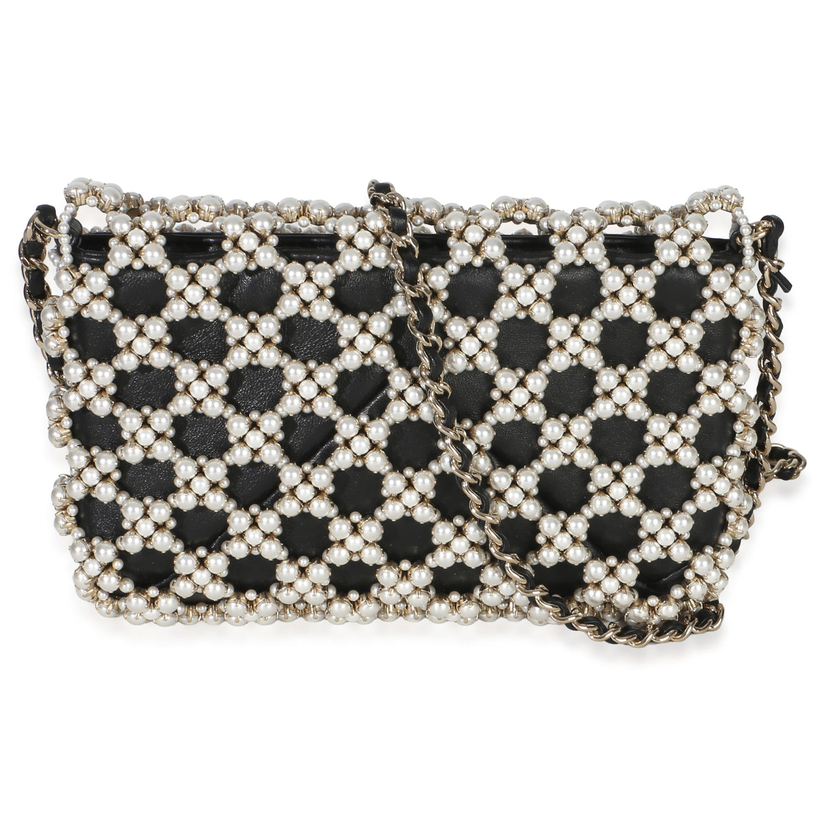 Chanel Black Gold Metal Pearl Embellished Mini Flap Bag Handbag bv
