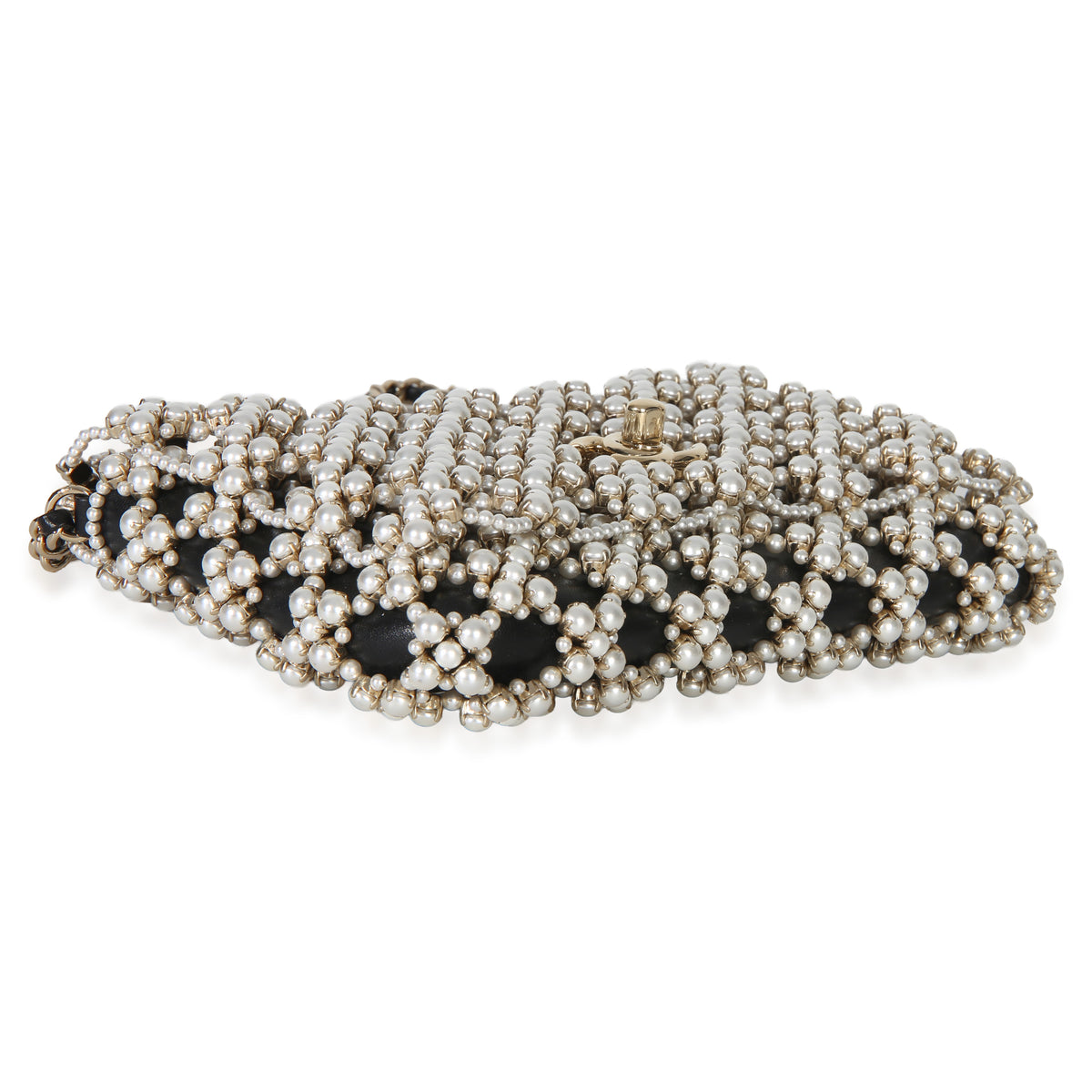 Chanel Black Gold Metal Pearl Embellished Mini Flap Bag Handbag clasp