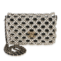 Chanel Black Gold Metal Pearl Embellished Mini Flap Bag Handbag fv