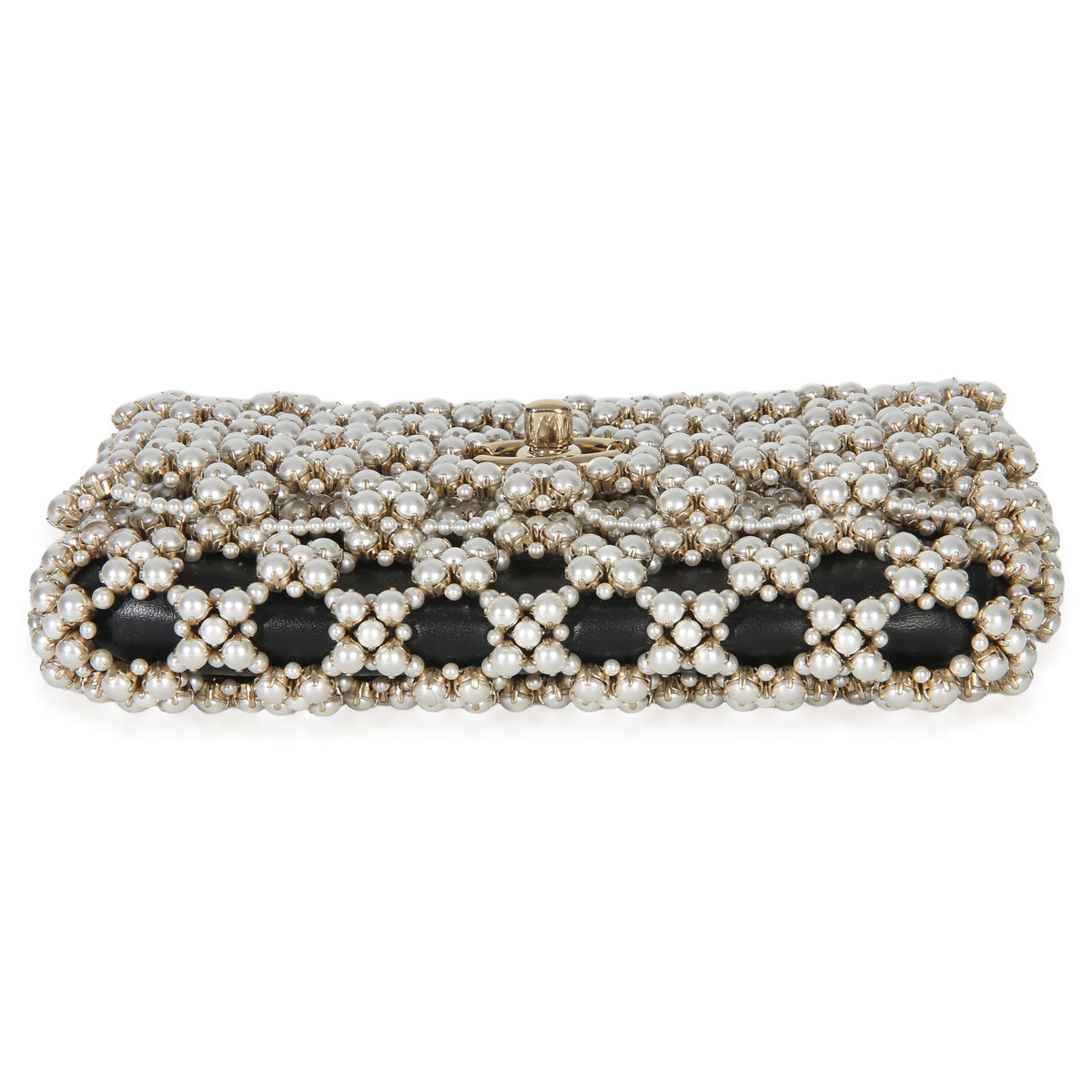 Chanel Black Gold Metal Pearl Embellished Mini Flap Bag Handbag stamp