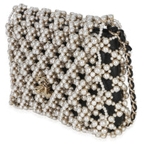 Chanel Black Gold Metal Pearl Embellished Mini Flap Bag Handbag sv