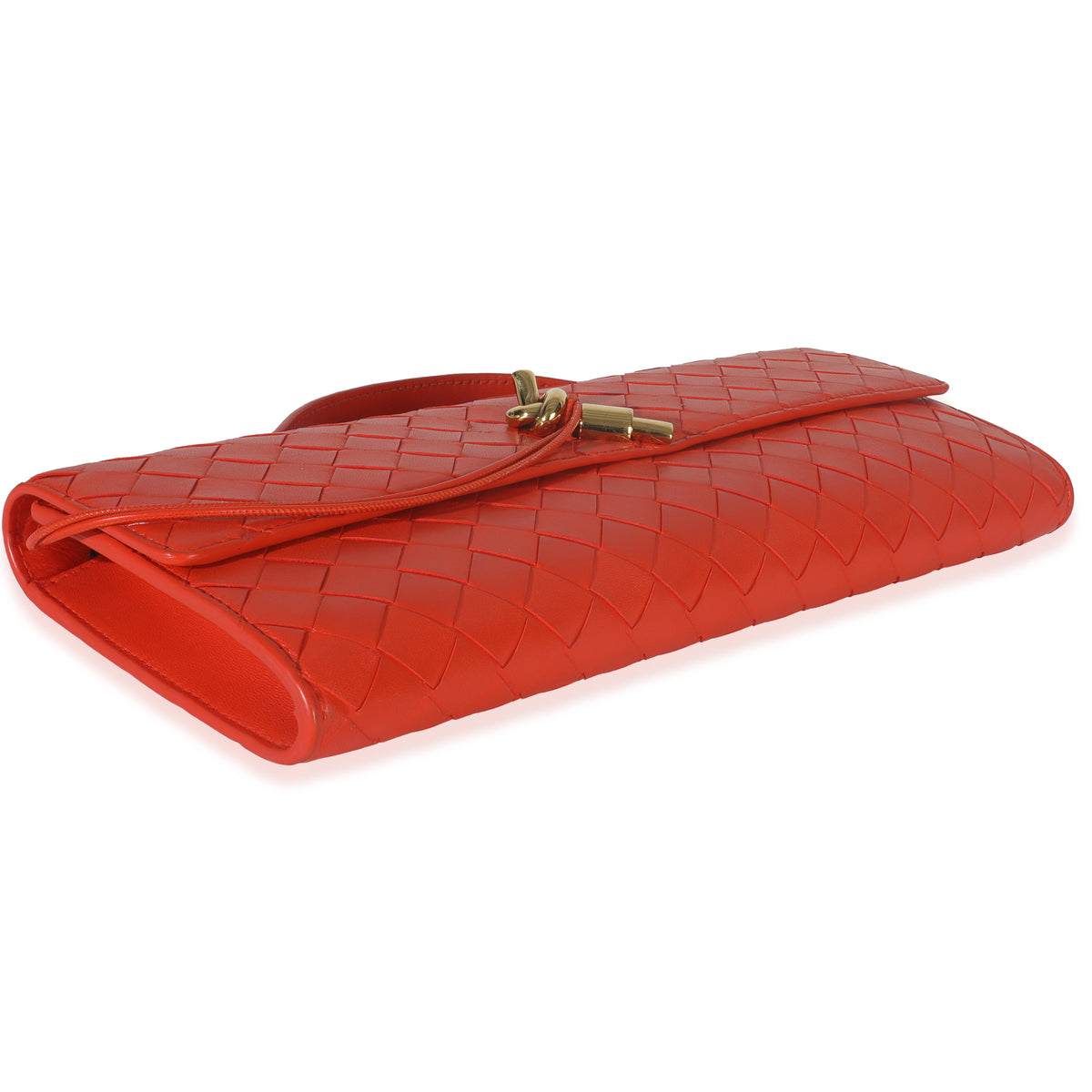Bottega Veneta Cherry Tomato Nappa Intrecciato Long Andiamo Top Handle Clutch Handbag clasp