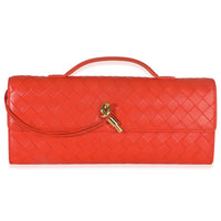Bottega Veneta Cherry Tomato Nappa Intrecciato Long Andiamo Top Handle Clutch Handbag fv