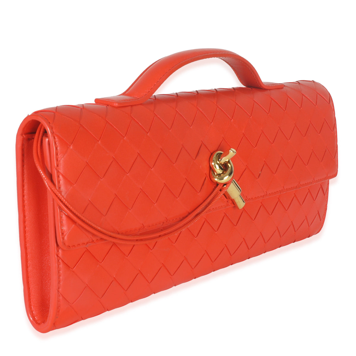 Bottega Veneta Cherry Tomato Nappa Intrecciato Long Andiamo Top Handle Clutch Handbag sv