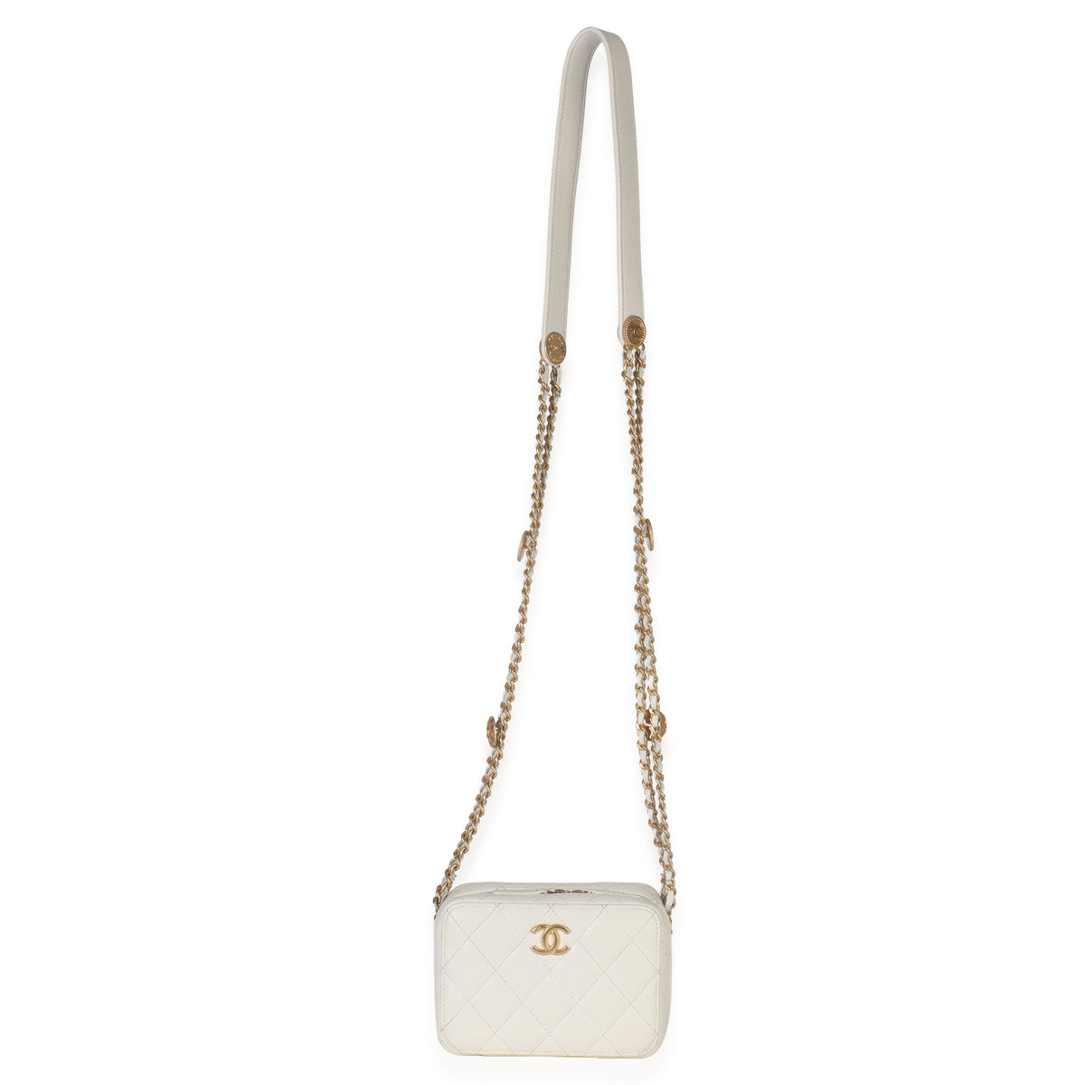 Chanel White Quilted Caviar Twist Your Buttons Handbag Clutch with Chain Handbag av
