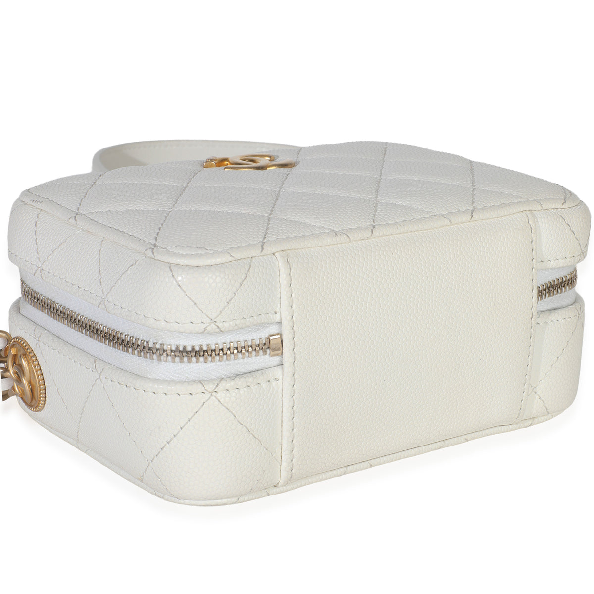 Chanel White Quilted Caviar Twist Your Buttons Handbag Clutch with Chain Handbag box