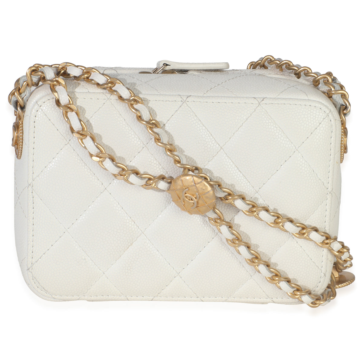 Chanel White Quilted Caviar Twist Your Buttons Handbag Clutch with Chain Handbag bv