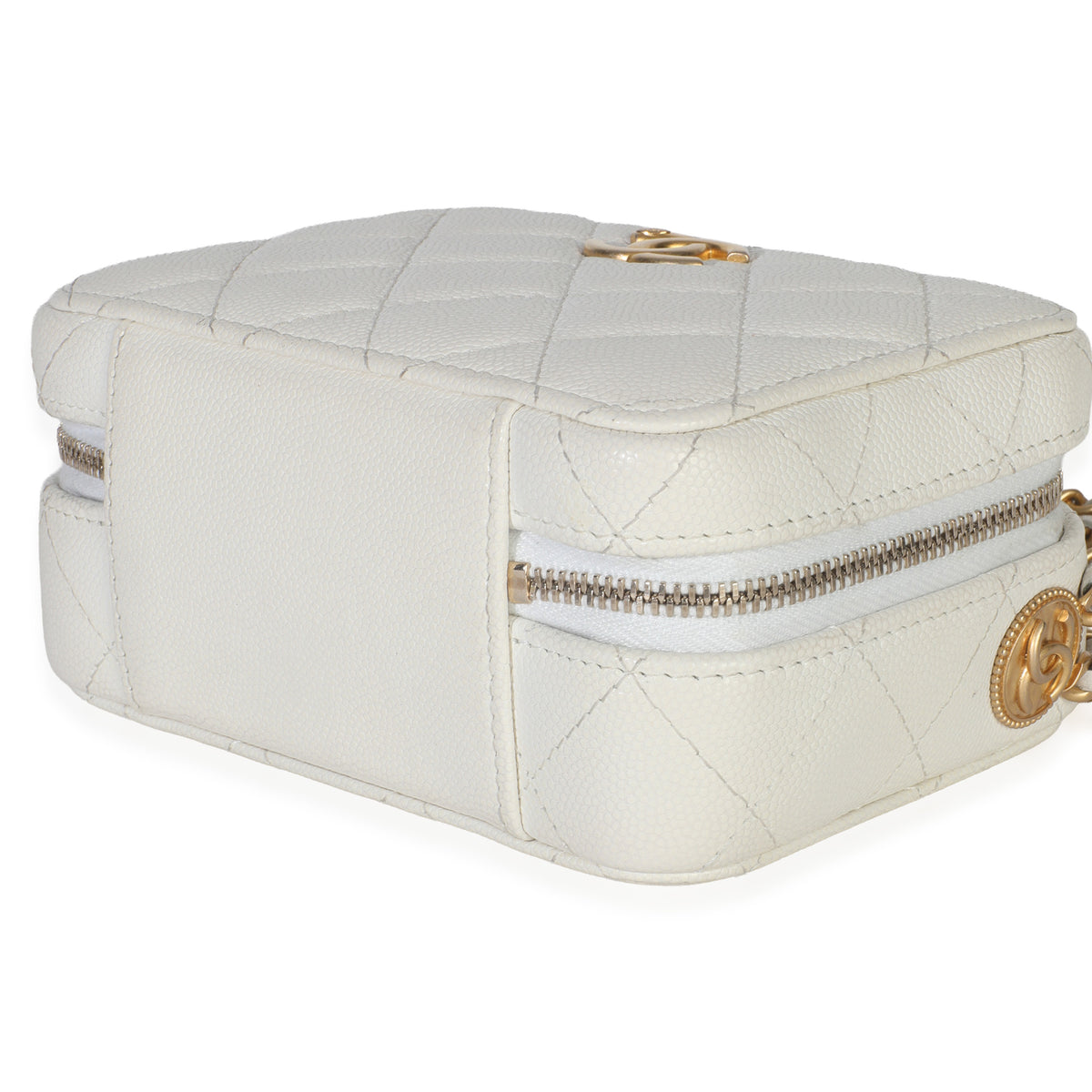 Chanel White Quilted Caviar Twist Your Buttons Handbag Clutch with Chain Handbag clasp