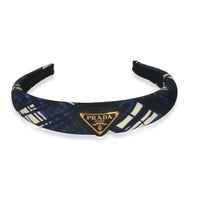 Prada Navy Printed Re Nylon Logo Headband fv