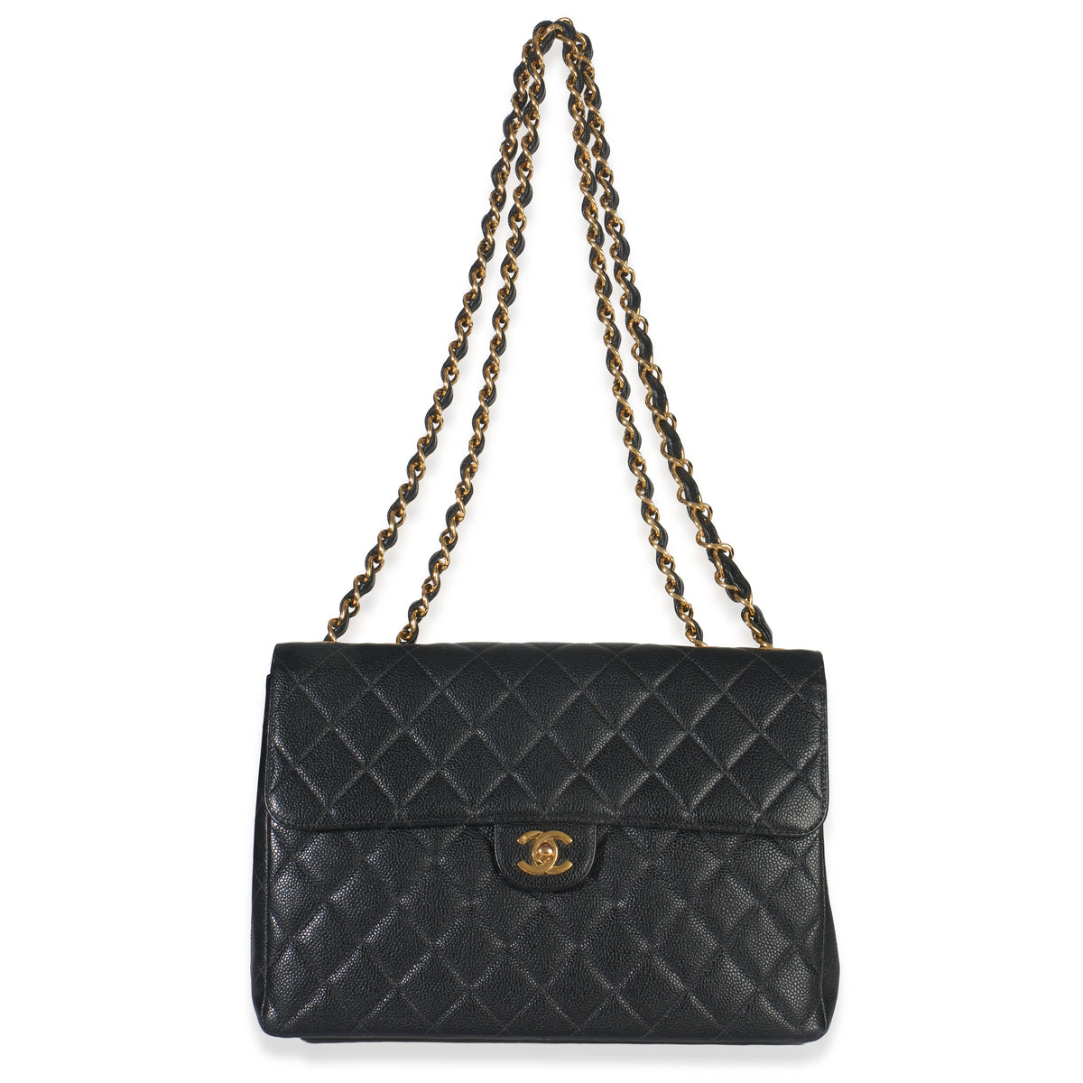 Vintage 24K Black Quilted Caviar Jumbo Single Flap Bag