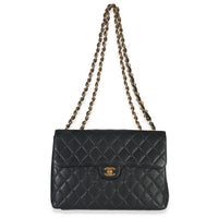 Vintage 24K Black Quilted Caviar Jumbo Single Flap Bag