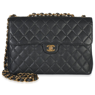 Vintage 24K Black Quilted Caviar Jumbo Single Flap Bag
