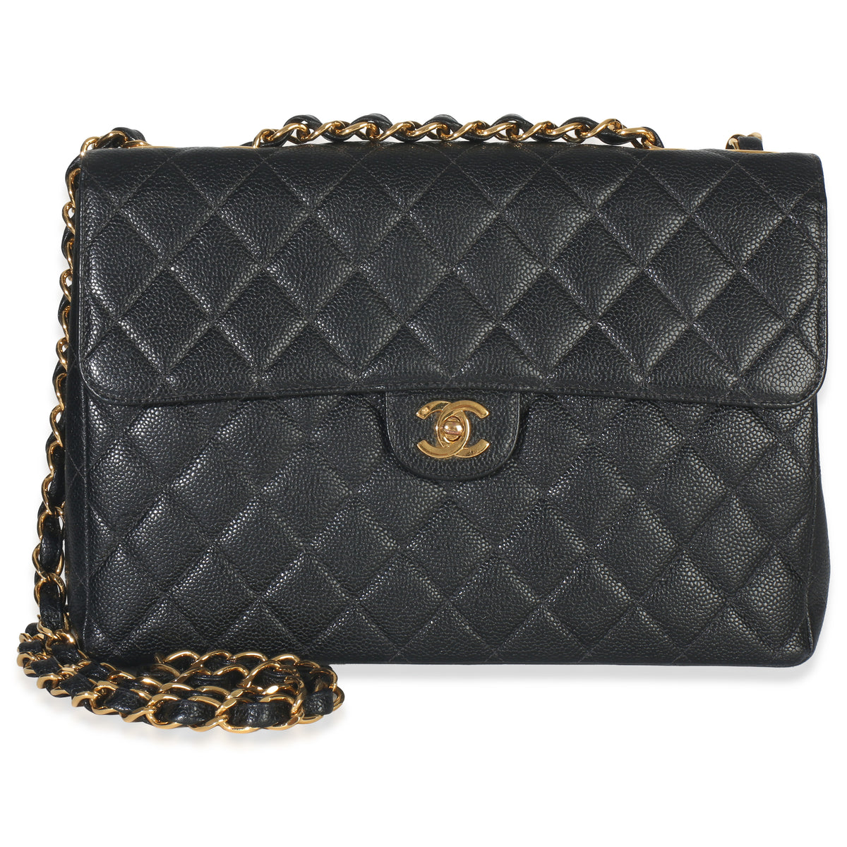 Vintage 24K Black Quilted Caviar Jumbo Single Flap Bag