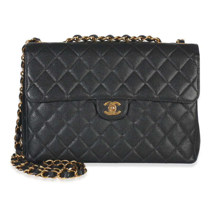 Vintage 24K Black Quilted Caviar Jumbo Single Flap Bag