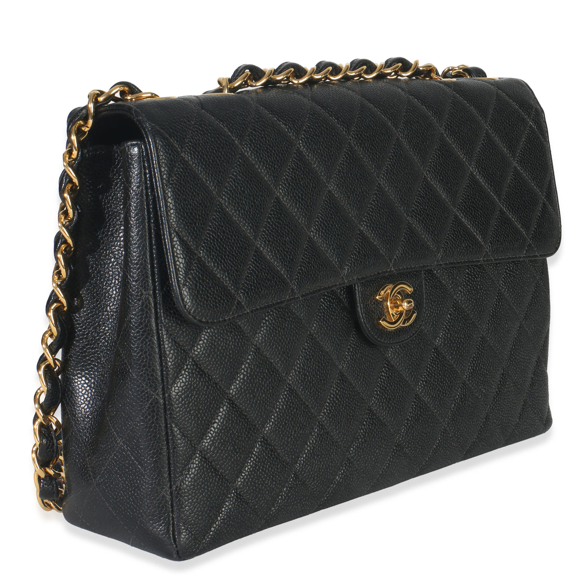 Vintage 24K Black Quilted Caviar Jumbo Single Flap Bag