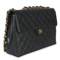 Vintage 24K Black Quilted Caviar Jumbo Single Flap Bag