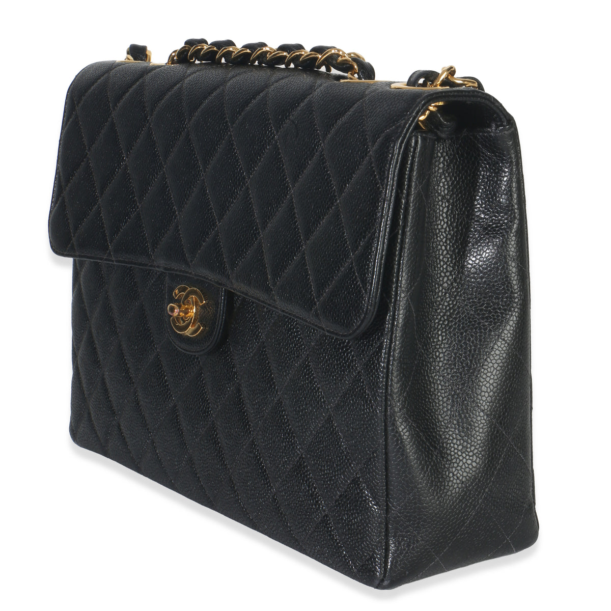 Vintage 24K Black Quilted Caviar Jumbo Single Flap Bag