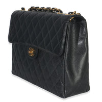Vintage 24K Black Quilted Caviar Jumbo Single Flap Bag