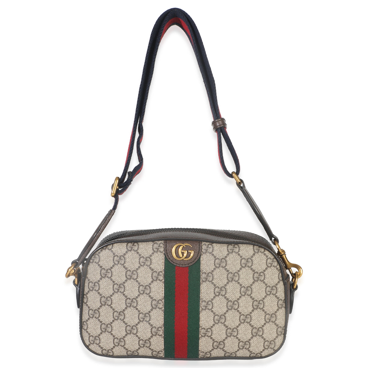 Beige GG Supreme Canvas Dollar Calfskin Web Ophidia Small Crossbody