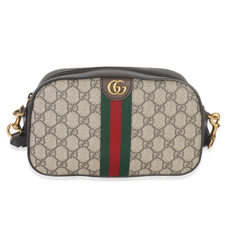 Beige GG Supreme Canvas Dollar Calfskin Web Ophidia Small Crossbody