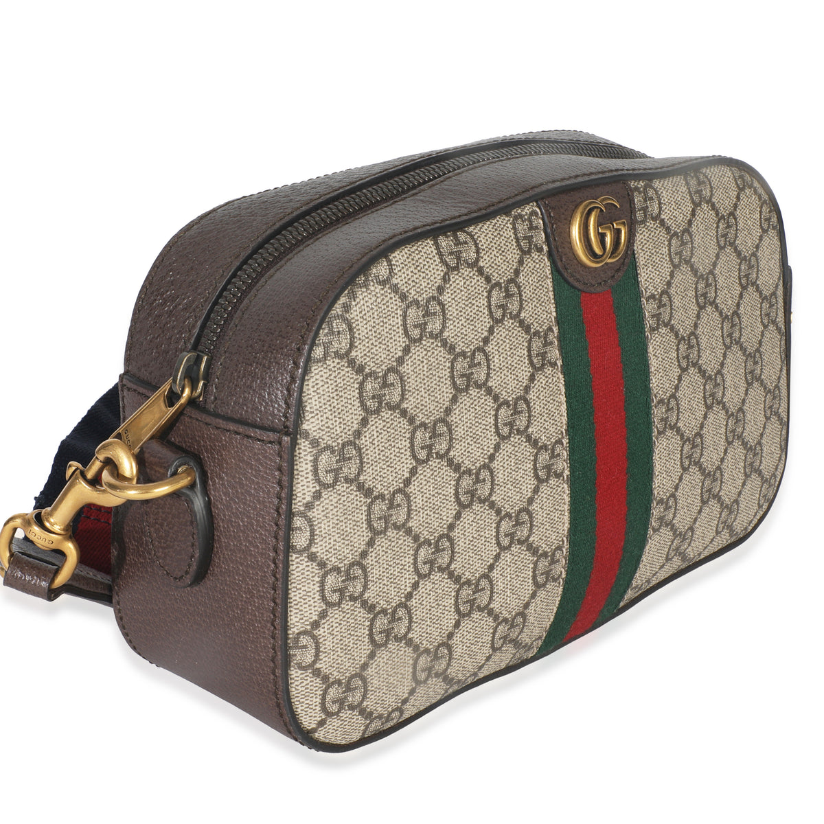 Beige GG Supreme Canvas Dollar Calfskin Web Ophidia Small Crossbody