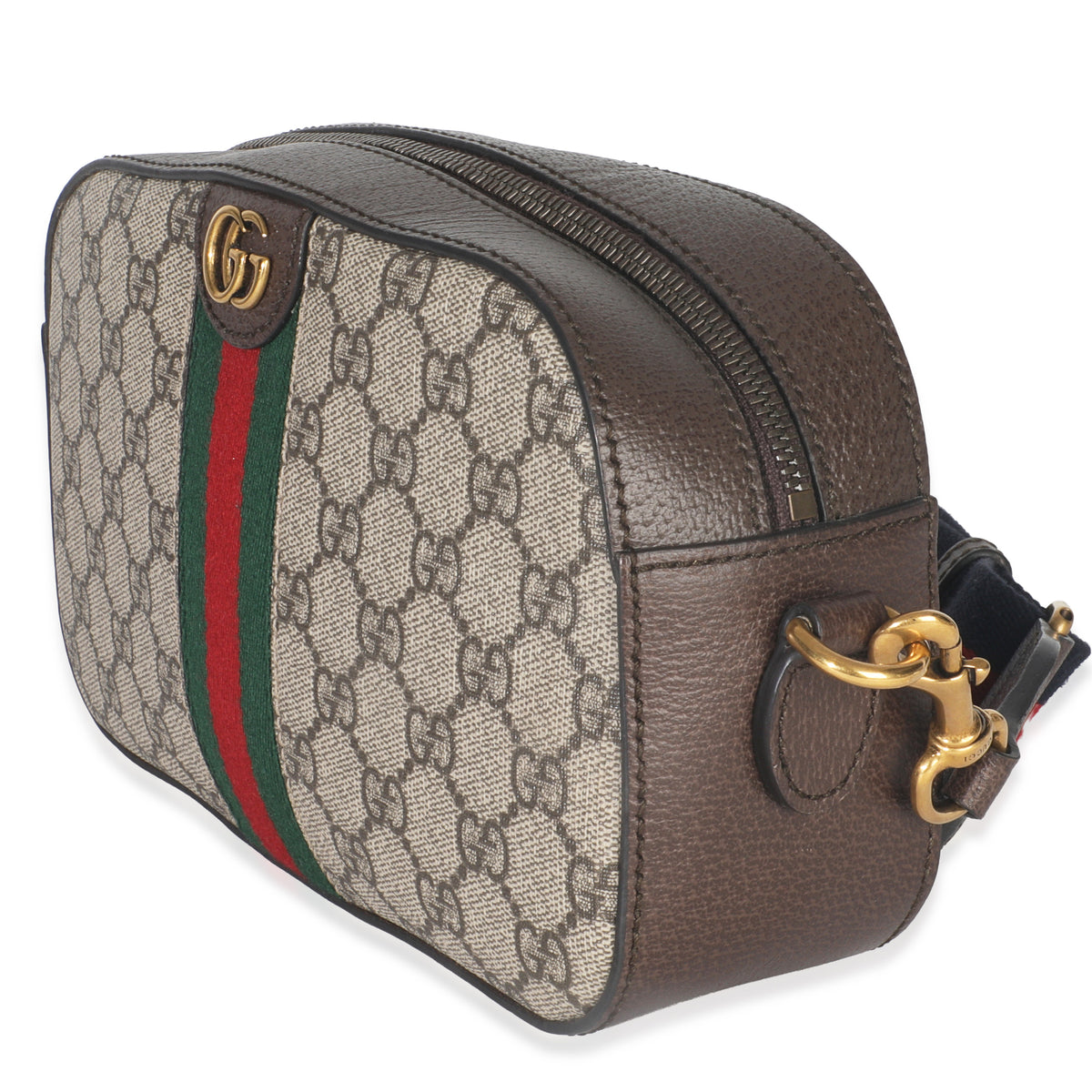 Beige GG Supreme Canvas Dollar Calfskin Web Ophidia Small Crossbody