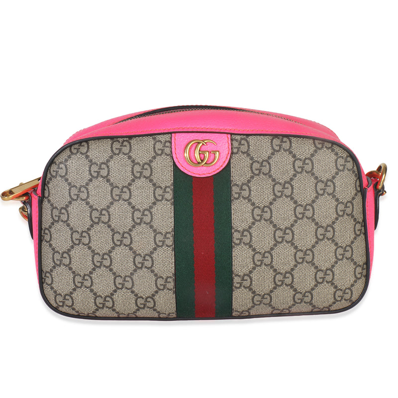 Pink Beige GG Supreme Canvas Textured Calfskin Web Ophidia Small Crossbody