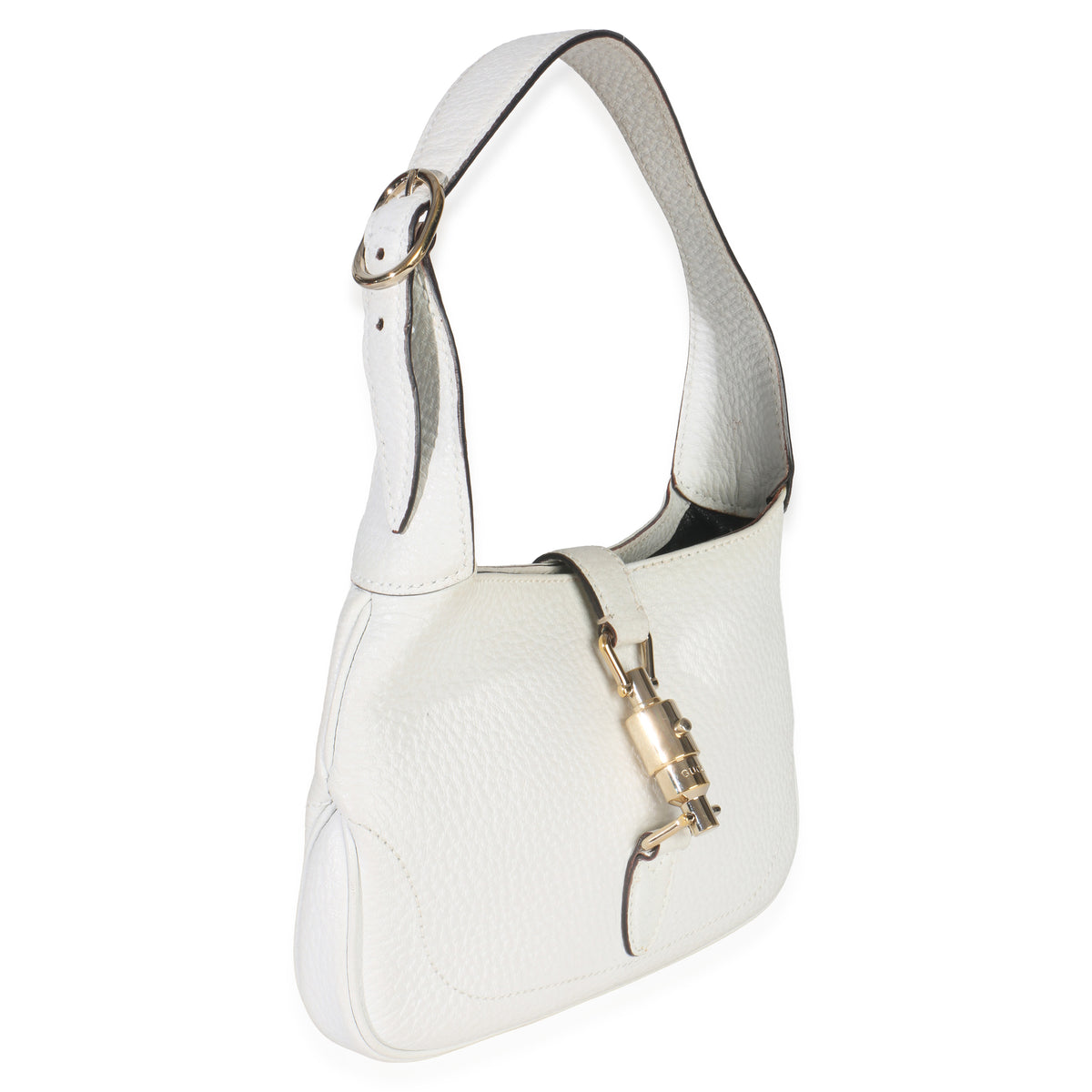 Gucci White Grained Leather Small Jackie Hobo Handbag pv
