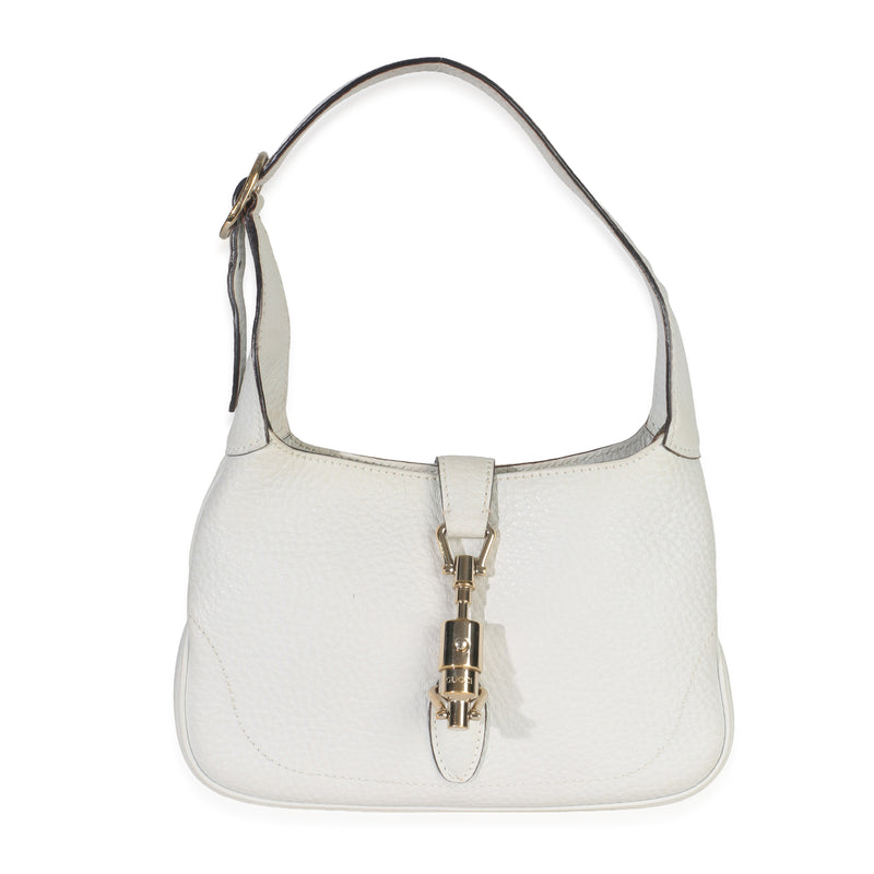 White Grained Leather Small Jackie Hobo
