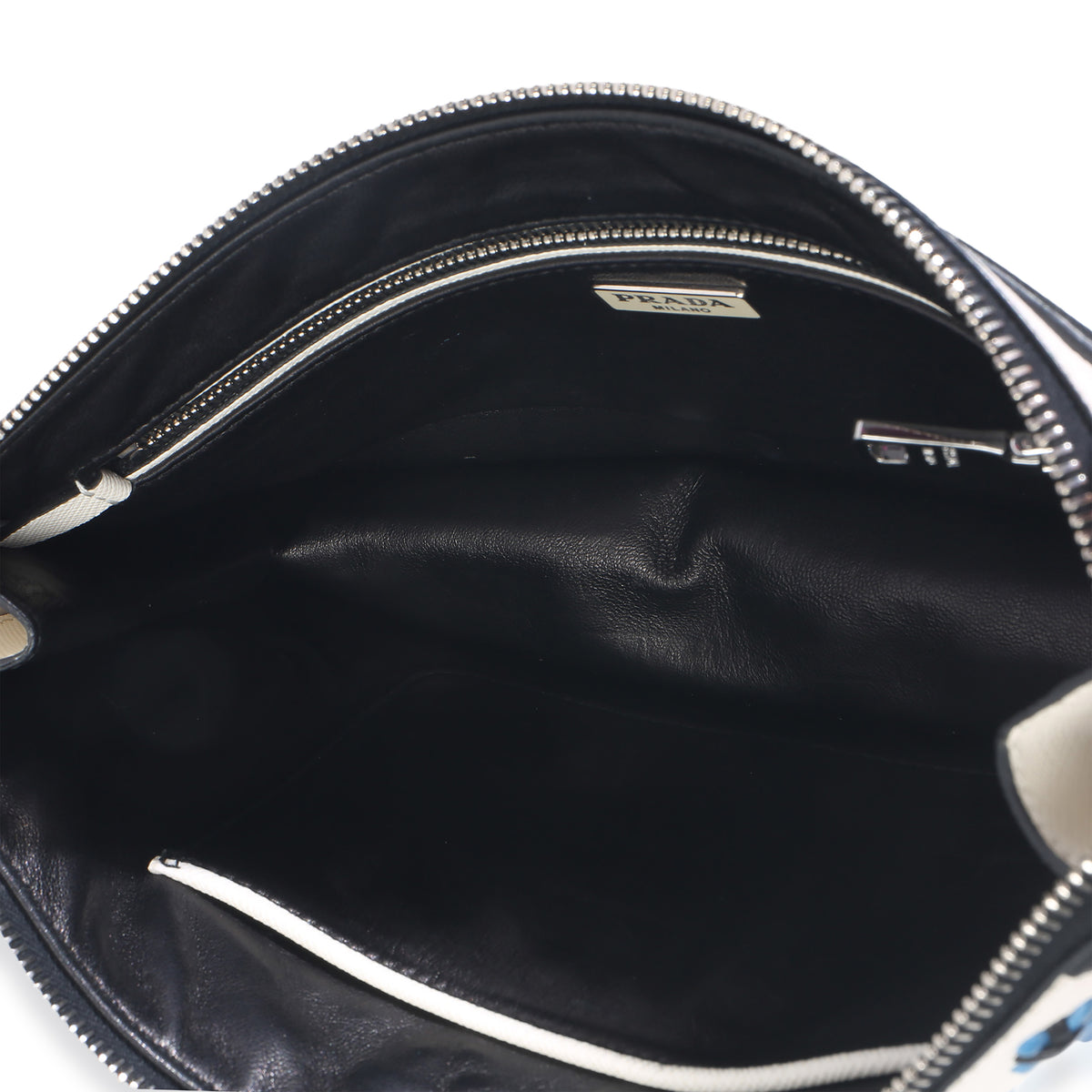 Prada White Black Saffiano Embroidered Eyelet Clutch Handbag av
