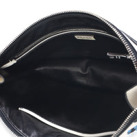 Prada White Black Saffiano Embroidered Eyelet Clutch Handbag av