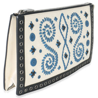 Prada White Black Saffiano Embroidered Eyelet Clutch Handbag pv