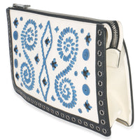 Prada White Black Saffiano Embroidered Eyelet Clutch Handbag sv
