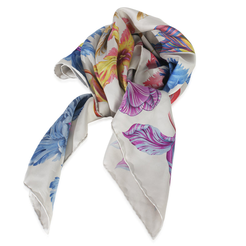 Argent Violet Bleu Silk Tulipomanie Scarf 90