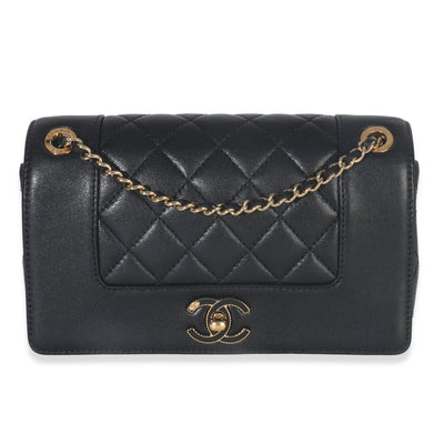 Vintage Black Quilted Sheepskin Small Mademoiselle Flap Bag