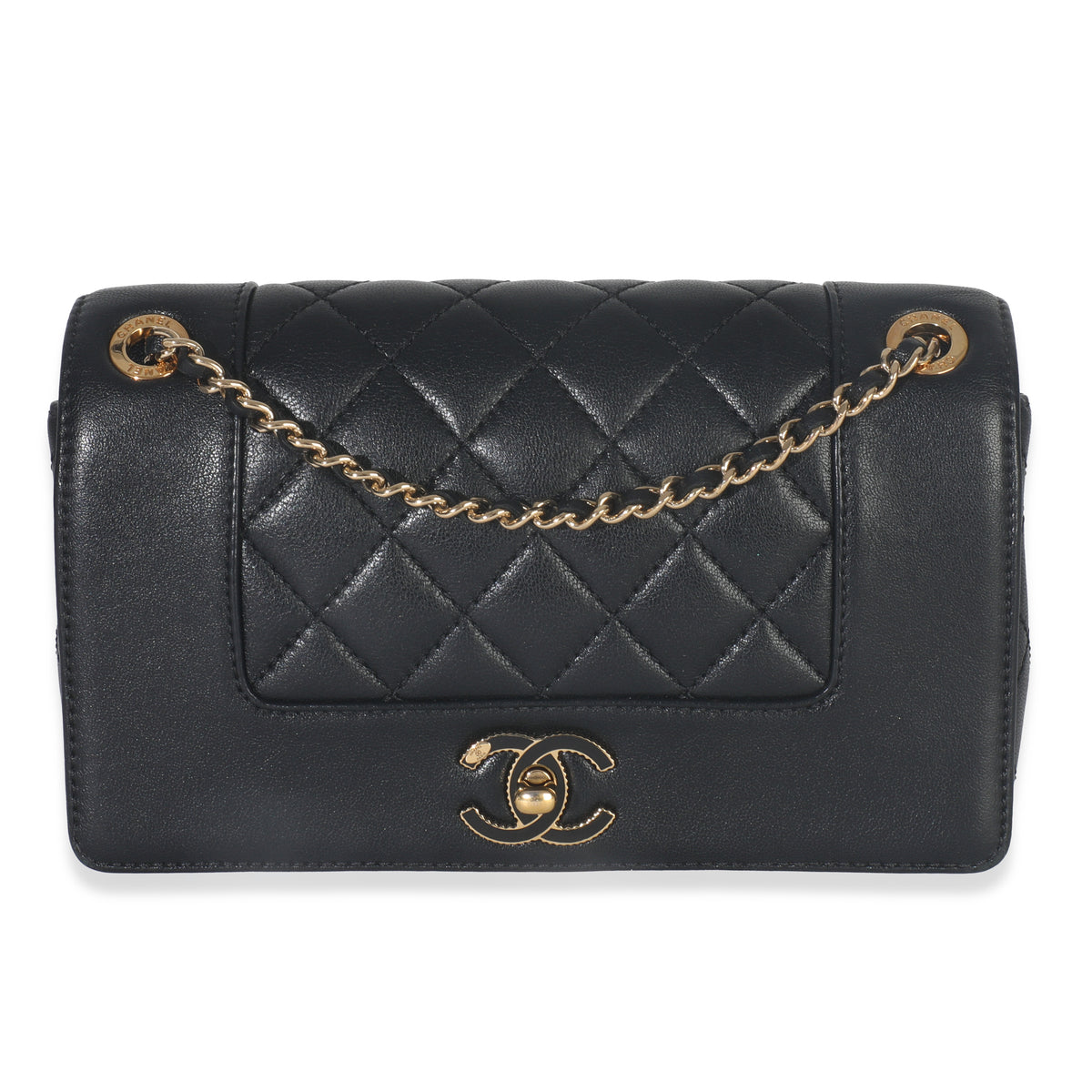 Vintage Black Quilted Sheepskin Small Mademoiselle Flap Bag