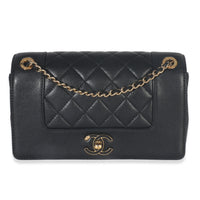 Vintage Black Quilted Sheepskin Small Mademoiselle Flap Bag