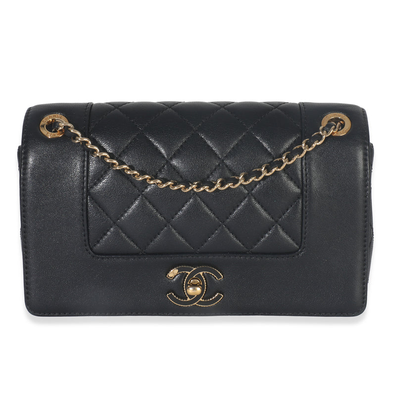 Vintage Black Quilted Sheepskin Small Mademoiselle Flap Bag