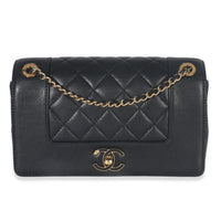 Vintage Black Quilted Sheepskin Small Mademoiselle Flap Bag