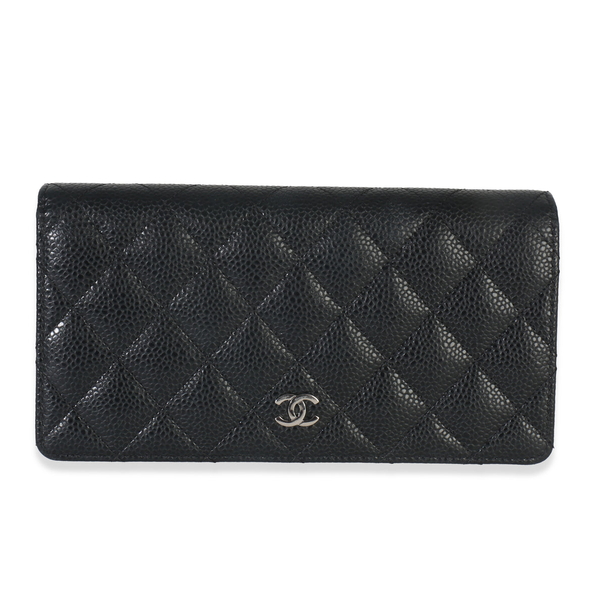 Chanel Black Quilted Caviar Yen Flap Wallet Wallet fv