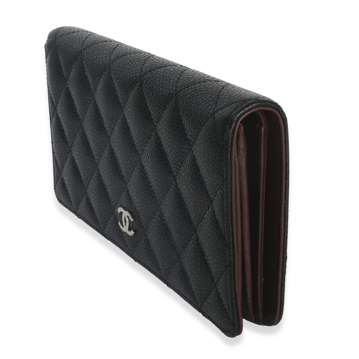 Chanel Black Quilted Caviar Yen Flap Wallet Wallet sv