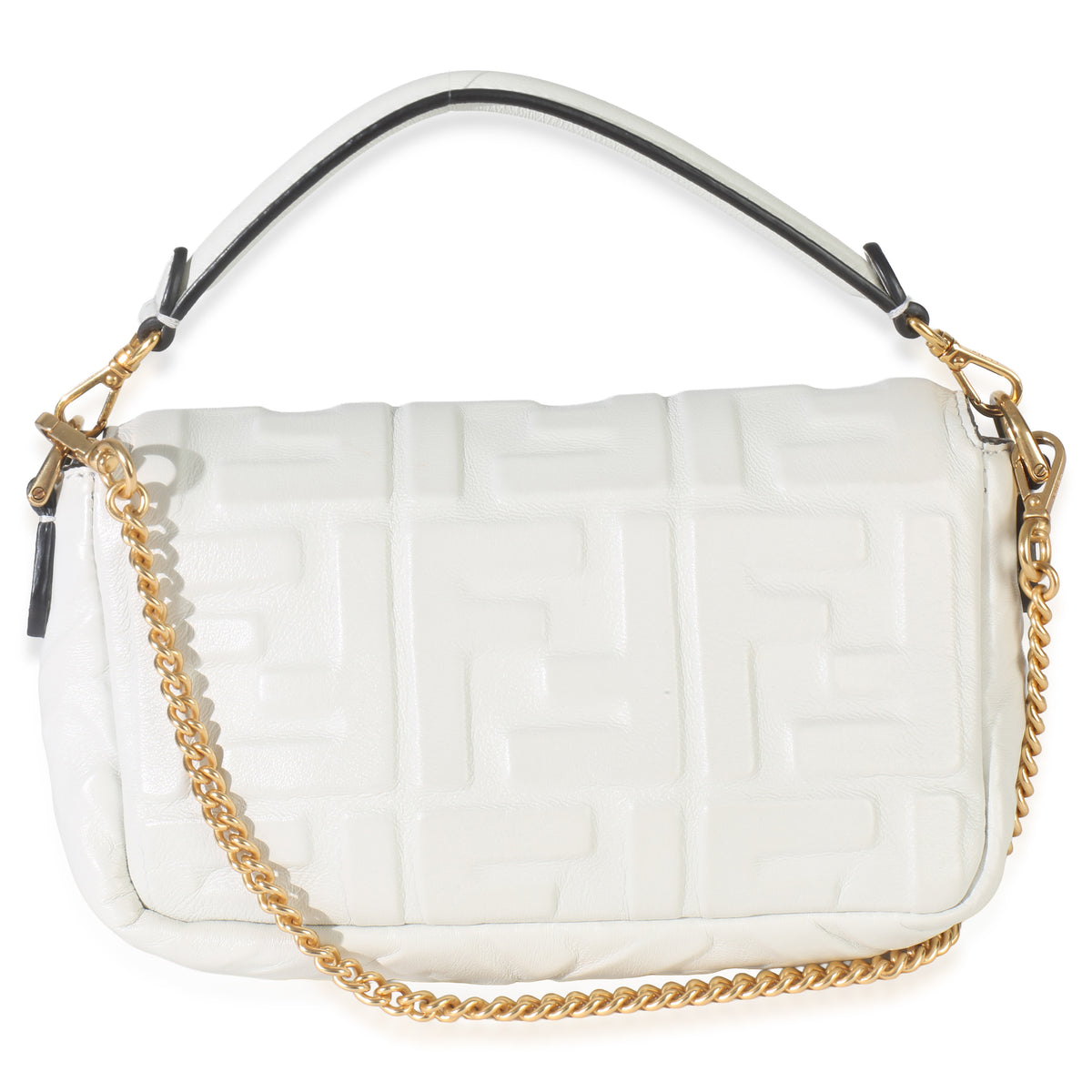 Fendi White Nappa FF 1974 Embossed Mini Baguette Bag Handbag bv