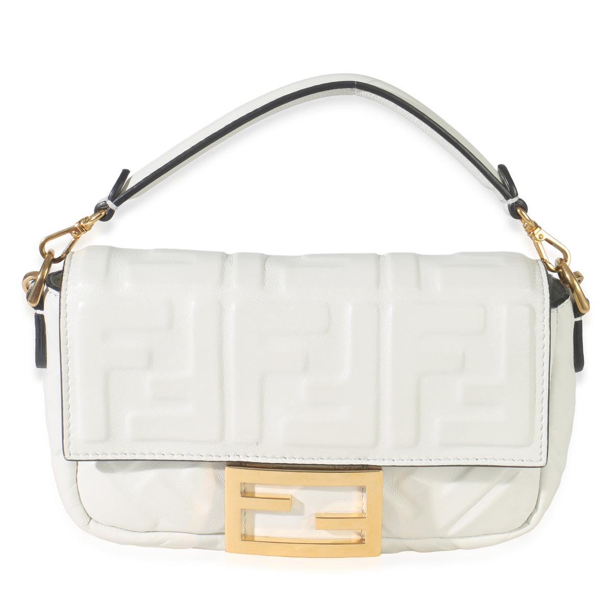 Fendi White Nappa FF 1974 Embossed Mini Baguette Bag Handbag fv