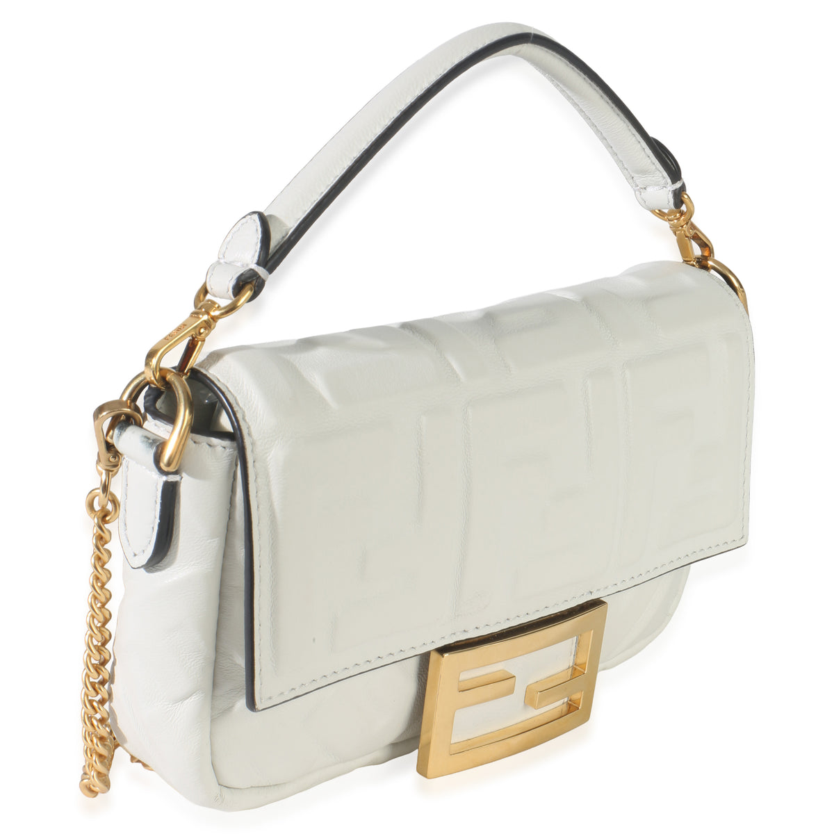 Fendi White Nappa FF 1974 Embossed Mini Baguette Bag Handbag pv