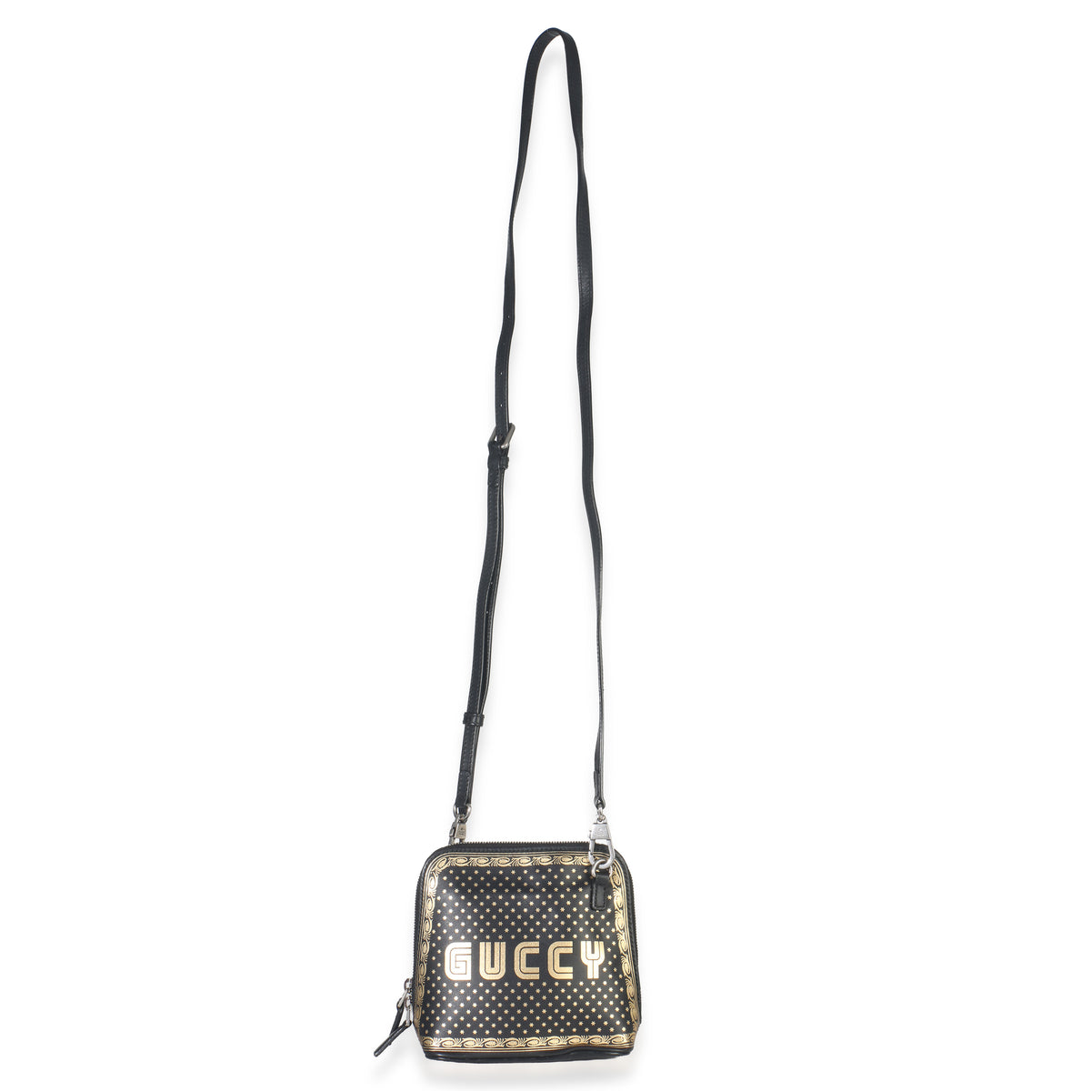 x SEGA Black Calfskin Guccy Stars Mini Dome Shoulder Bag