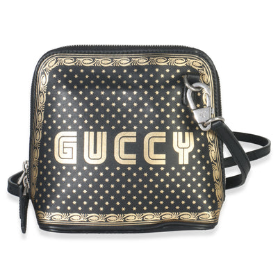 x SEGA Black Calfskin Guccy Stars Mini Dome Shoulder Bag