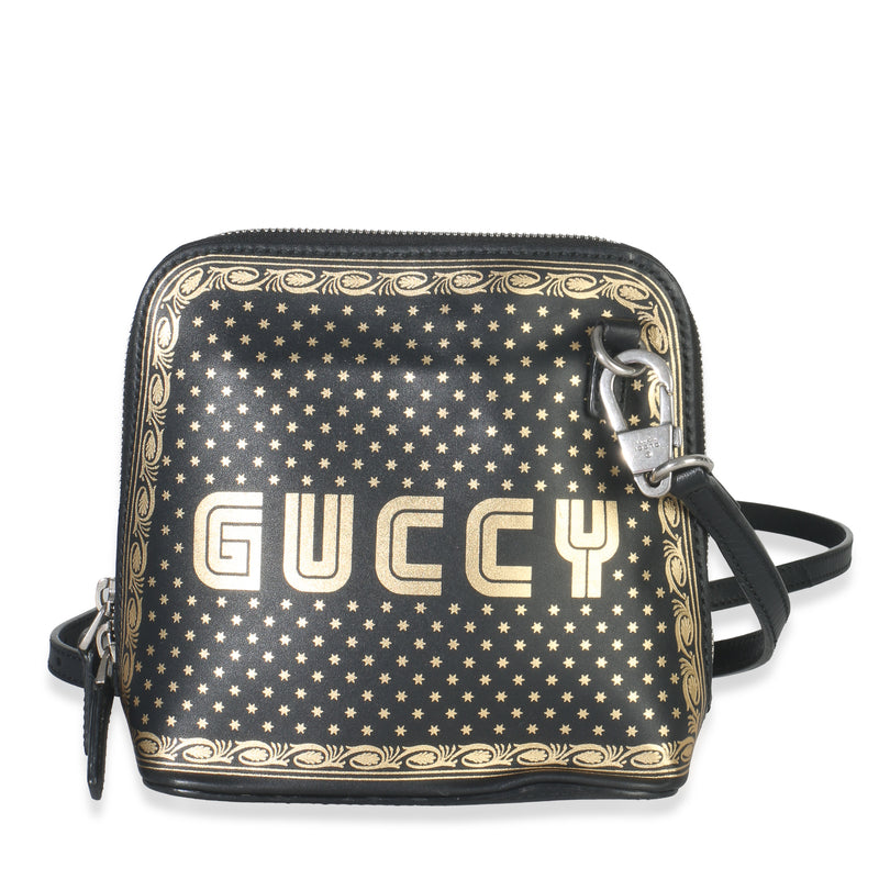 x SEGA Black Calfskin Guccy Stars Mini Dome Shoulder Bag
