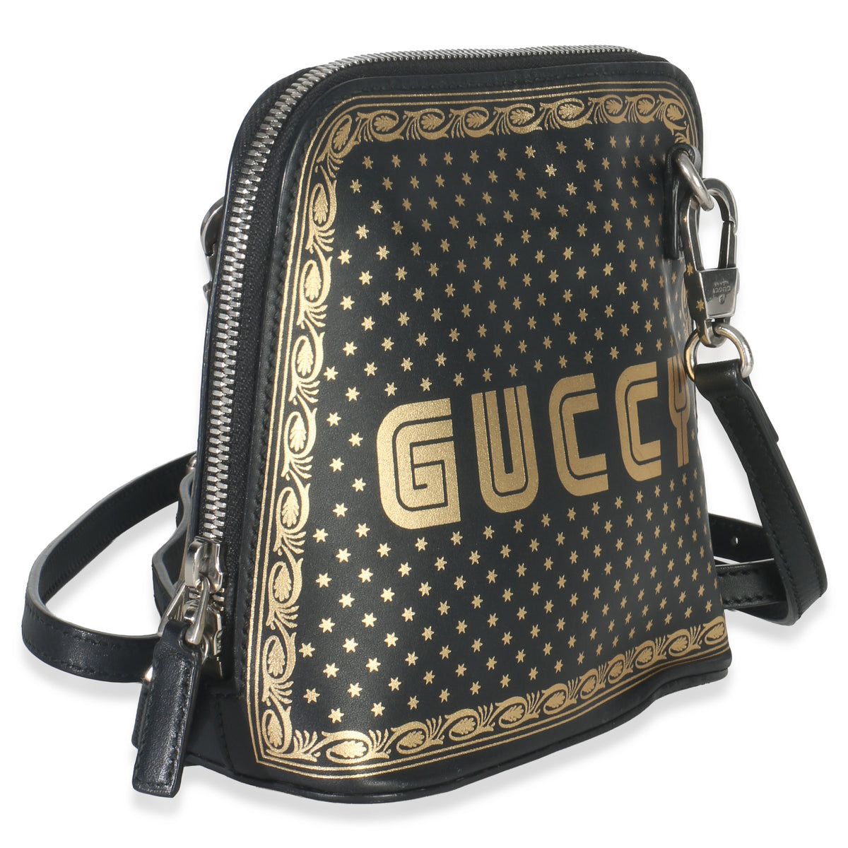 x SEGA Black Calfskin Guccy Stars Mini Dome Shoulder Bag