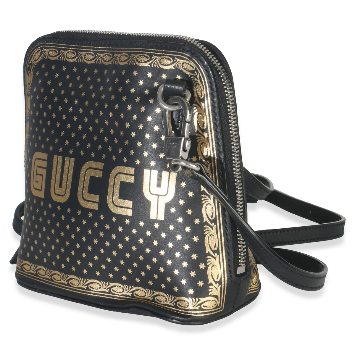 x SEGA Black Calfskin Guccy Stars Mini Dome Shoulder Bag