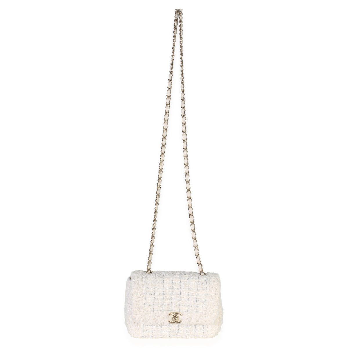 White Quilted Tweed Small Flap Bag